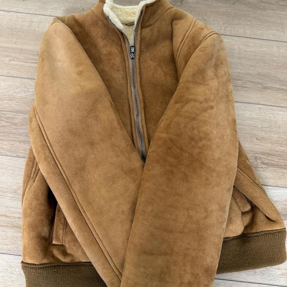 Vintage Barneys CO-OP Suede Shearling Bomber Jacket Brown Cropped - Picture 9 of 11